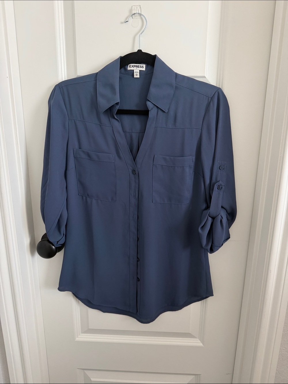 Express Slate Blue Button-Front Shirt